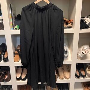 Nordstrom Black Mock Neck Bishop Sleeve Dress